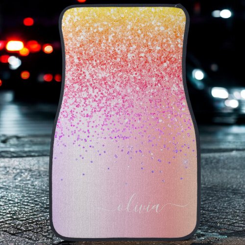 Pastel Rainbow Pink Gold Purple Glitter Monogram C Car Floor Mat