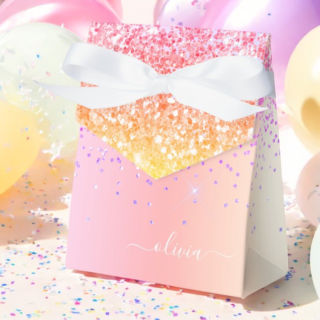 Pastel Rainbow Pink Gold Purple Glitter Monogram Favor Boxes (Creator Uploaded)
