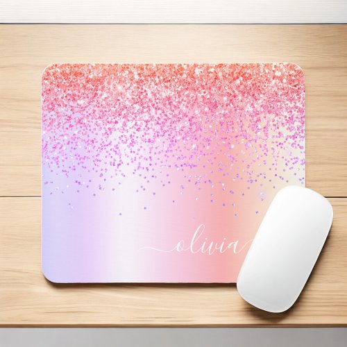 Pastel Rainbow Pink Gold Purple Glitter Monogram Mouse Pad