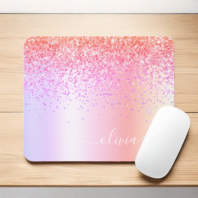Pastel Rainbow Pink Gold Purple Glitter Monogram Mouse Pad (Creator Uploaded)