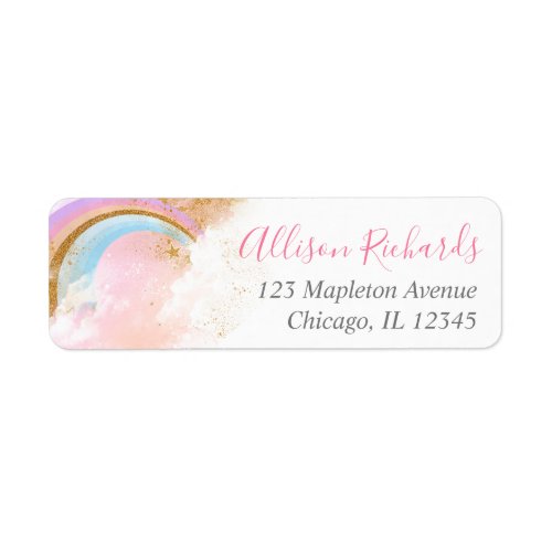 Pastel rainbow pink gold return address labels