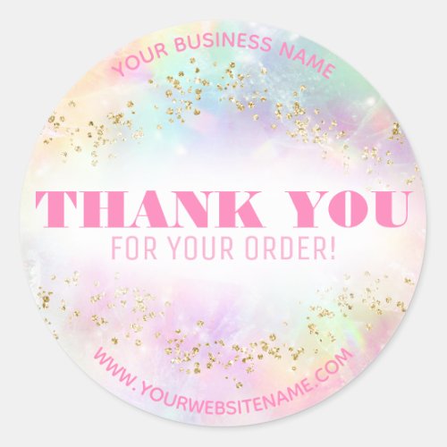 Pastel Rainbow Pink Gold Thank You Order Vendor Classic Round Sticker