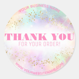Pastel Rainbow Pink Gold Thank You Order Vendor Classic Round Sticker