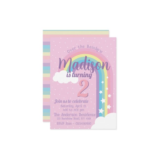 Pastel Rainbow Pink Invitation (Front/Back In Situ)