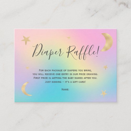 Pastel rainbow pink moons typography diaper raffle enclosure card