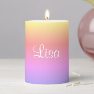 Pastel Rainbow Pink Purple Yellow 4Lisa (Name) Pillar Candle