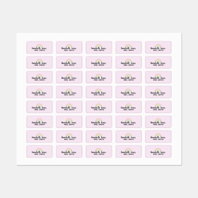 Pastel Rainbow Pink Waterproof Labels (Sheet)