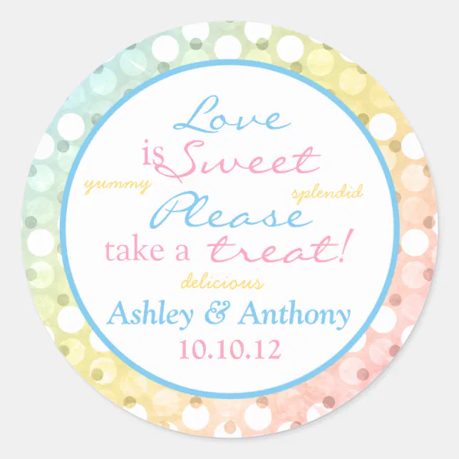 Pastel Rainbow Polka Dot Candy Buffet Stickers Zazzle