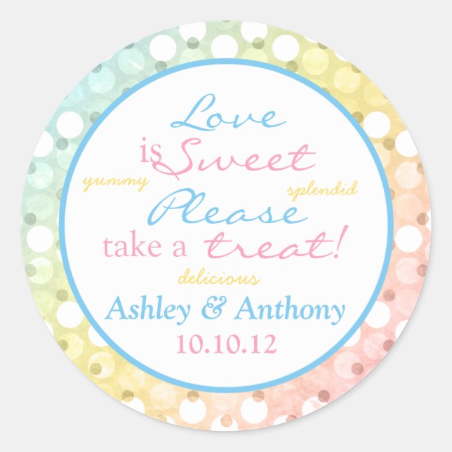 Pastel Rainbow Polka Dot Candy Buffet Stickers (Front)
