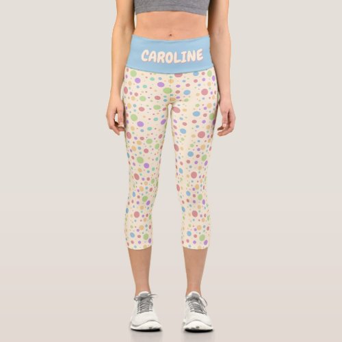 Pastel Rainbow Polka Dot Custom Capri Leggings