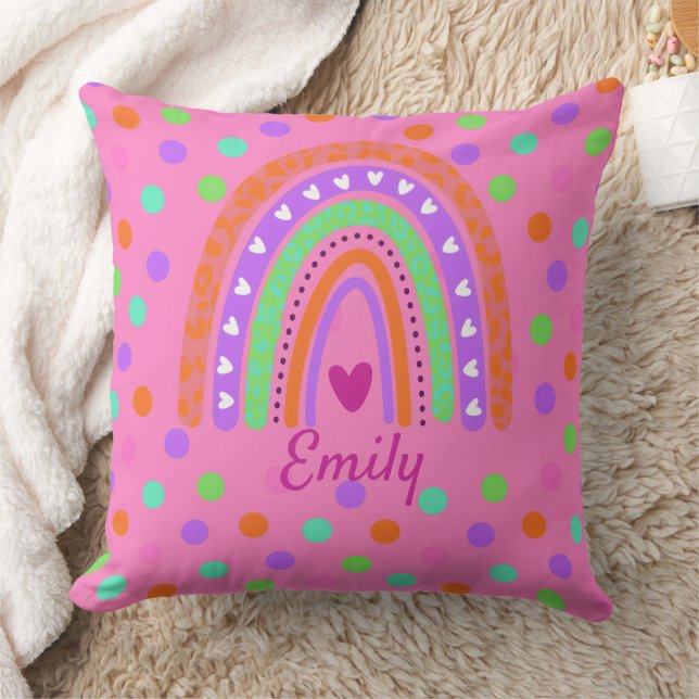 Pastel Rainbow Polka Dot School ,Cute Back-to-Scho Throw Pillow (Blanket)