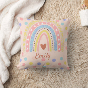Pastel Rainbow Polka Dot School ,Cute Back-to-Scho Throw Pillow