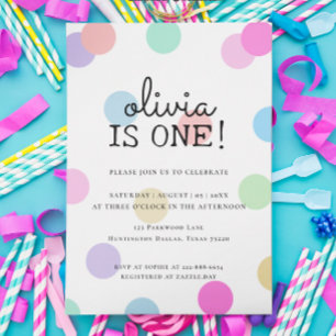 Pastel Rainbow Polka Dots 1st Birthday Invitation