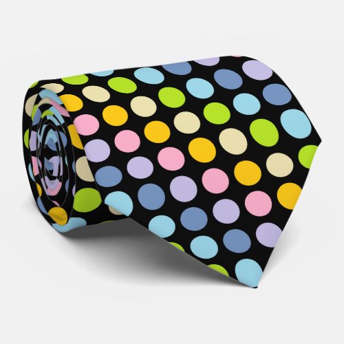 Pastel Rainbow Polka Dots Black Tie