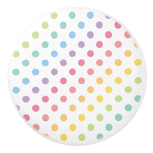 Pastel Rainbow Polka Dots Pattern Ceramic Knob (Front)