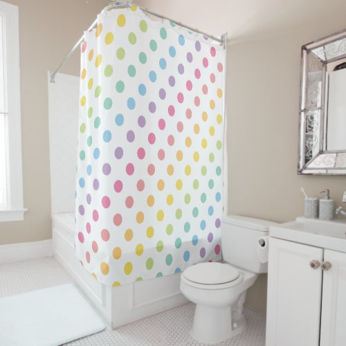 Pastel Rainbow Polka Dots Shower Curtain