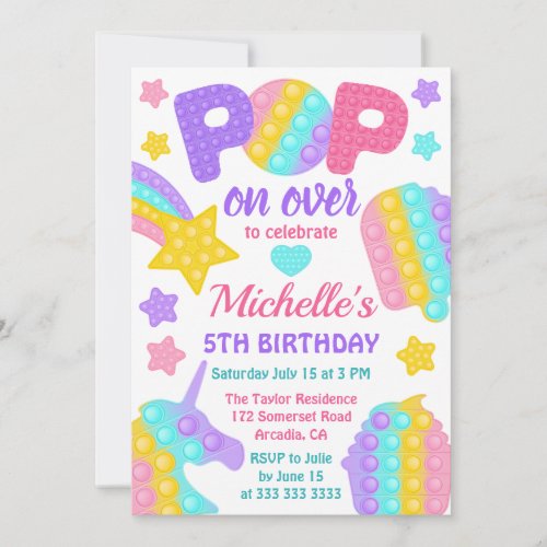 Pastel Rainbow Pop It Fidget Toy Birthday Party Invitation