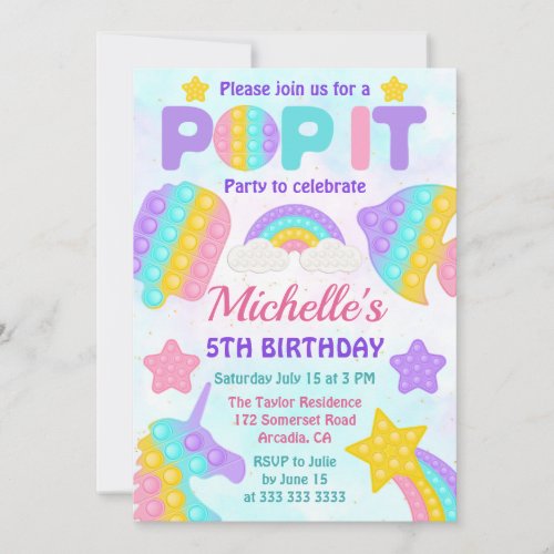 Pastel Rainbow Pop It Fidget Toy Birthday Party Invitation