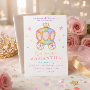 Pastel Rainbow Princess Carriage Quinceañera Invitation