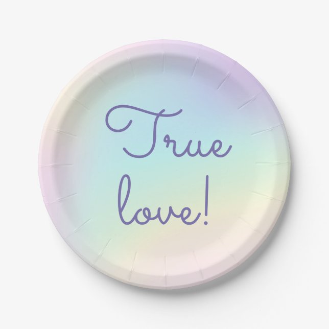 Pastel Rainbow Prismatic Lesbian Wedding Paper Plates (Front)