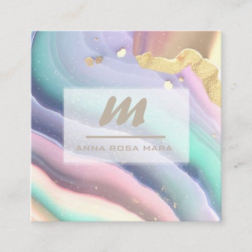  PASTEL Rainbow QR MarbleLuxe Initial AP66 Square Business Card