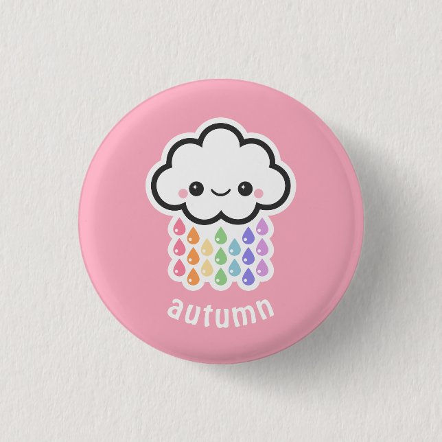 Pastel Rainbow Rain Cloud Button (Front)