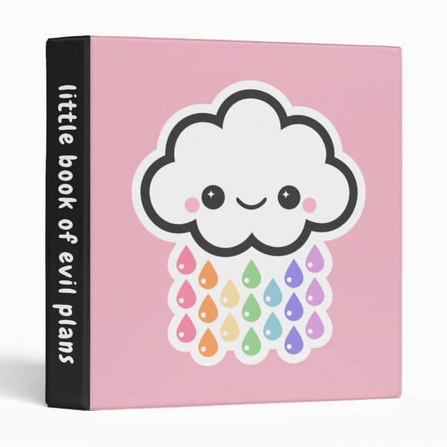 Pastel Rainbow Rain Cloud Evil Plans 3 Ring Binder (Front/Spine)