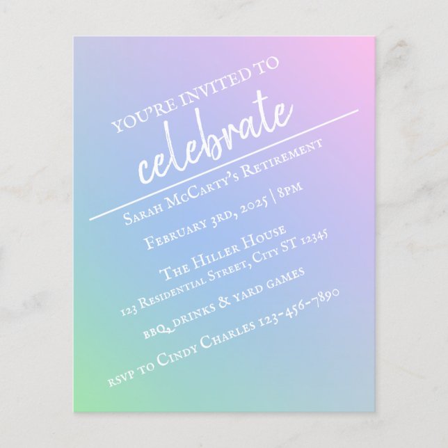 Pastel Rainbow Retirement Party Flyer (Front)