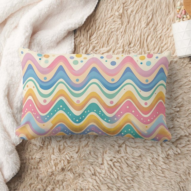 Pastel Rainbow Retro Abstract Design Lumbar Pillow (Blanket)