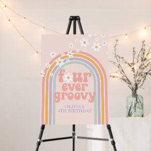 Pastel Rainbow Retro Four Ever Groovy 4th Birthday Foam Board