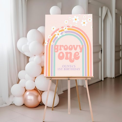Pastel Rainbow Retro Groovy  One 1ST Birthday Foam Board