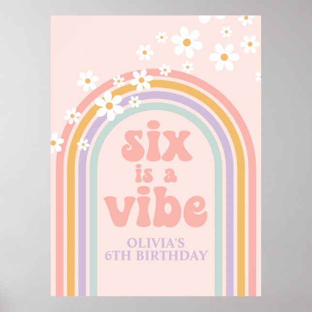 Pastel Rainbow Retro Six is a Vibe 6th Birthday Poster (Front)