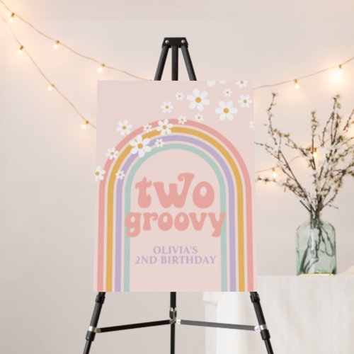 Pastel Rainbow Retro Two Groovy 2nd Birthday Foam Board