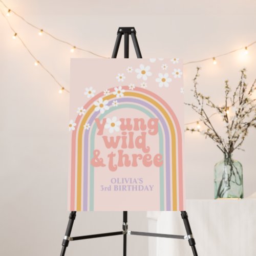 Pastel Rainbow Retro Young Wild Three 3rd Birthday Foam Board