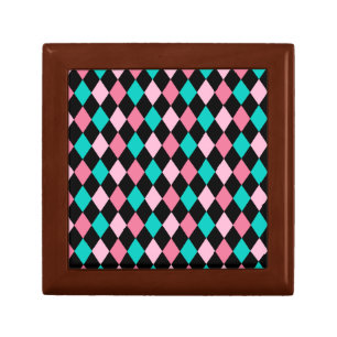 Pastel Rainbow Rhombuses Black Pink Blue Harlequin Gift Box