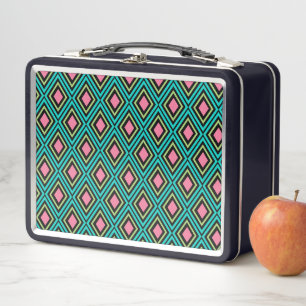 Pastel Rainbow Rhombuses Geometric Black Pink Blue Metal Lunch Box