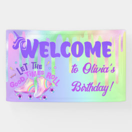 Pastel Rainbow Roller Skating Birthday Banner