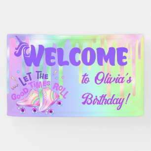Pastel Rainbow Roller Skating Birthday Banner