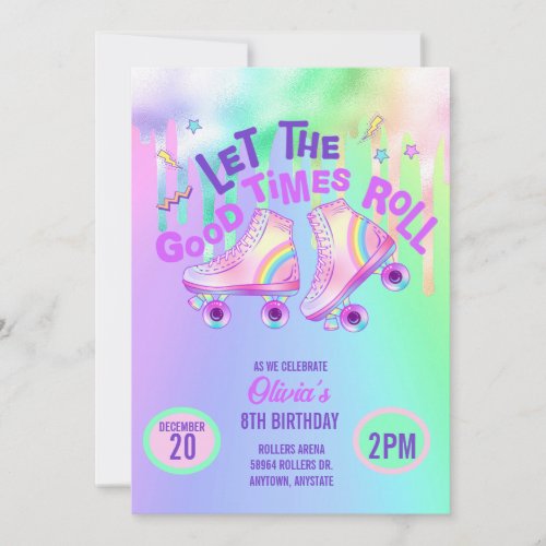 Pastel Rainbow  Roller Skating Birthday Invitation