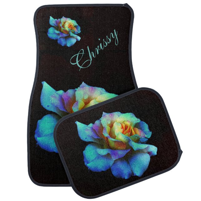 Pastel Rainbow Rose Personalized Car Mats (Set)