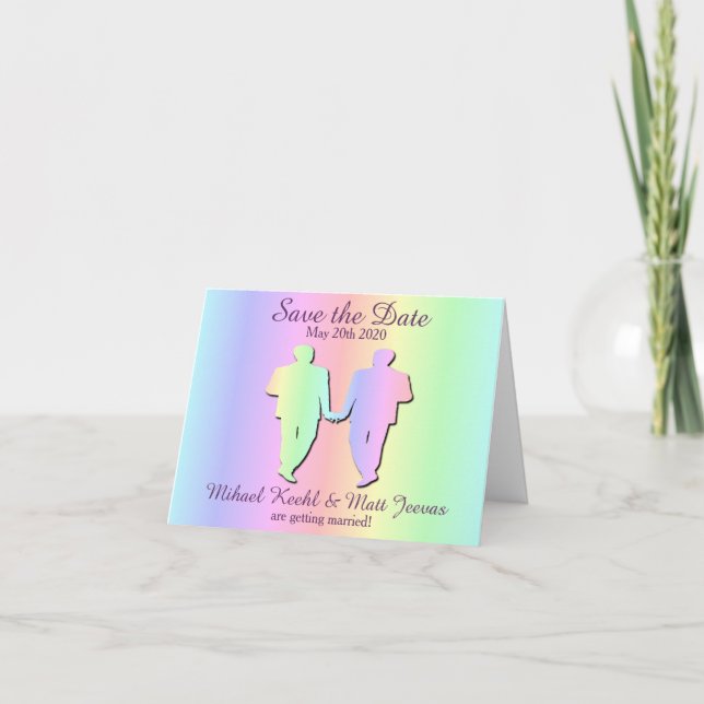Pastel Rainbow Save the Date Notecard Gay Wedding (Front)