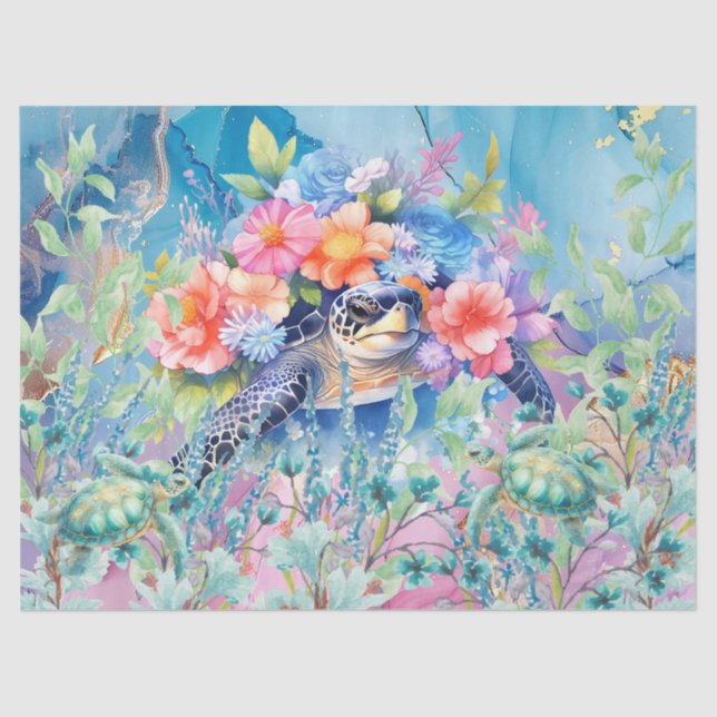 Pastel Rainbow & Sea Turtles Decoupage Tissue Paper (Front)