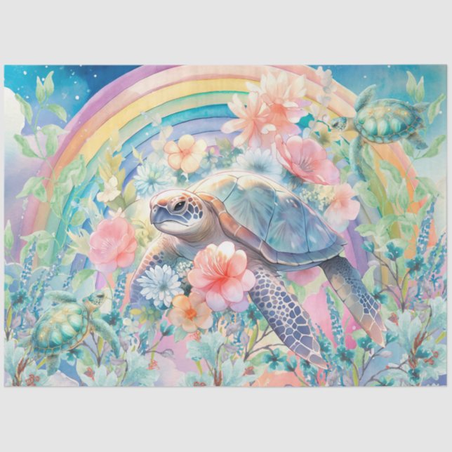 Pastel Rainbow & Sea Turtles Decoupage Tissue Paper (Front)