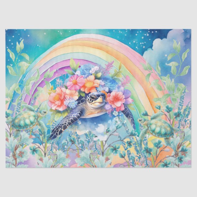 Pastel Rainbow & Sea Turtles Decoupage Tissue Paper (Front)