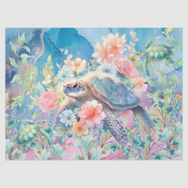 Pastel Rainbow & Sea Turtles Decoupage Tissue Paper (Front)
