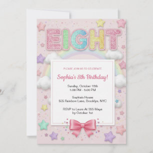 Pastel Rainbow Sequin Glitter Girl 8th Birthday Invitation