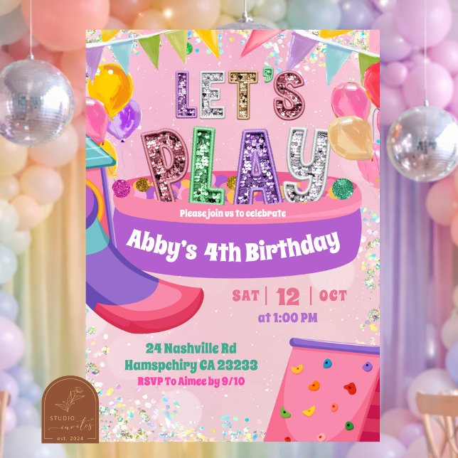  Pastel Rainbow Sequin  Indoor Playground Birthday Invitation (Creator Uploaded)