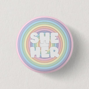 Pastel Rainbow She/Her Pronouns Button