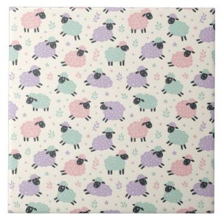 Pastel Rainbow Sheep Pattern Ceramic Tile