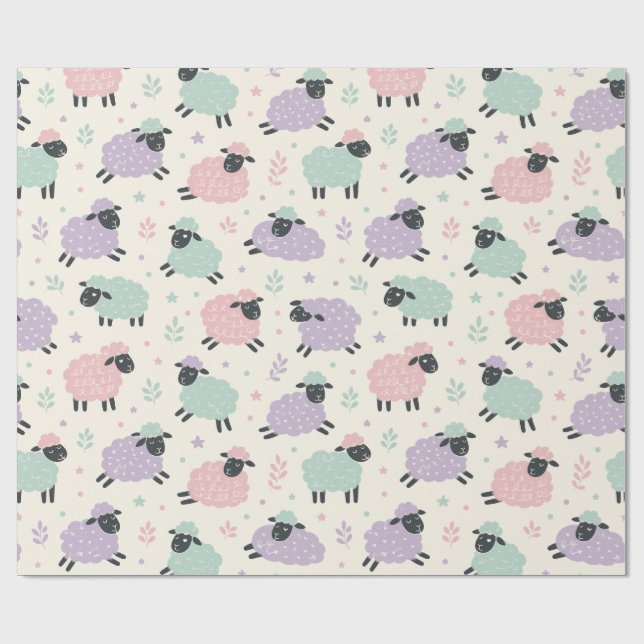 Pastel Rainbow Sheep Pattern Wrapping Paper (Flat)